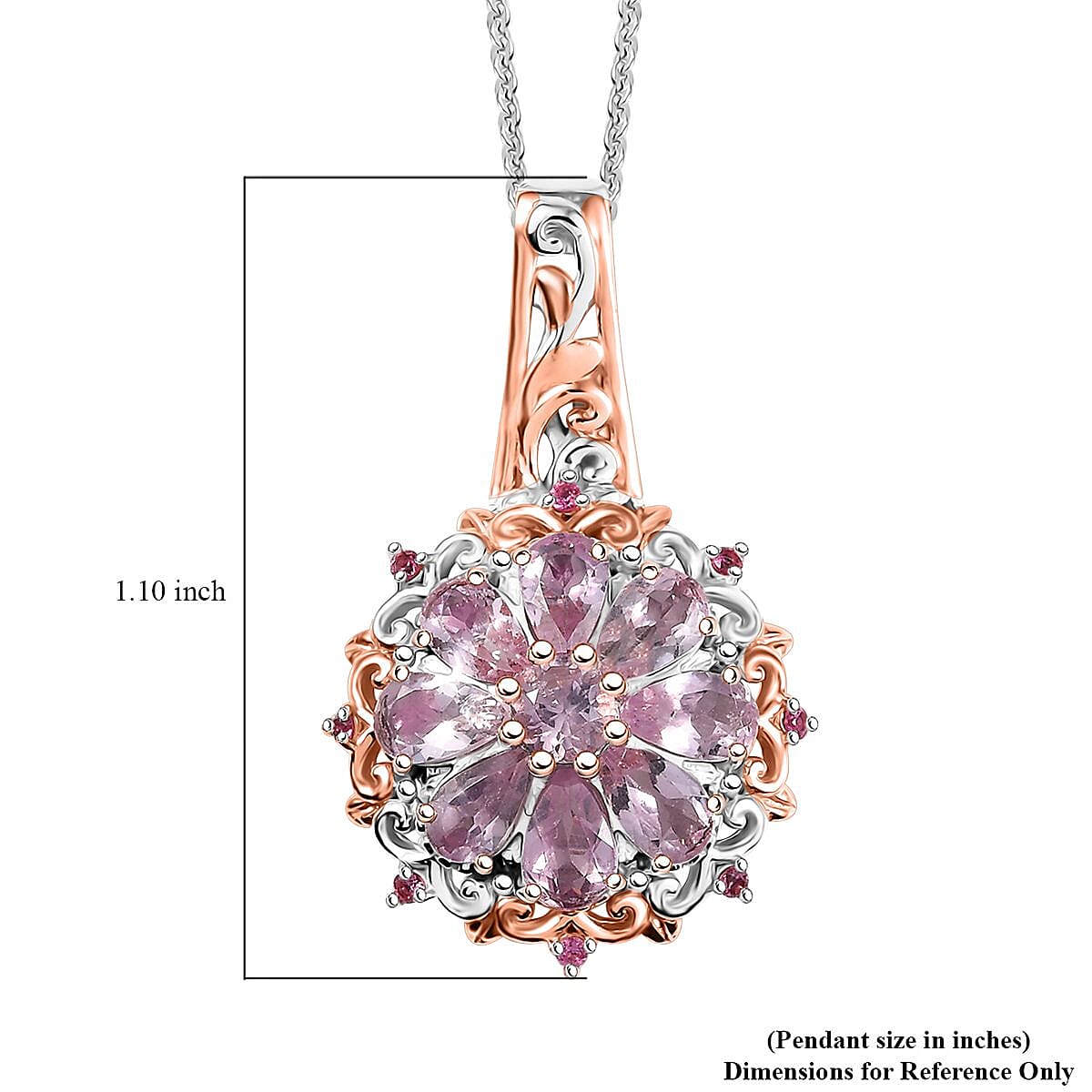 (Do Not Schedule For LS) D'Joy Narsipatnam Pink Spinel 1.90 ctw Floral Empress Pendant Necklace in 18K Vermeil RG and Rhodium Over Sterling Silver 20 Inches