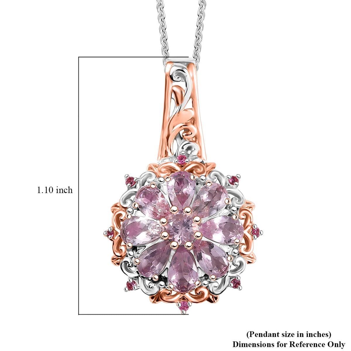 D'Joy Narsipatnam Pink Spinel 1.90 ctw Floral Empress Pendant Necklace in 18K Vermeil RG and Rhodium Over Sterling Silver 20 Inches image number 6