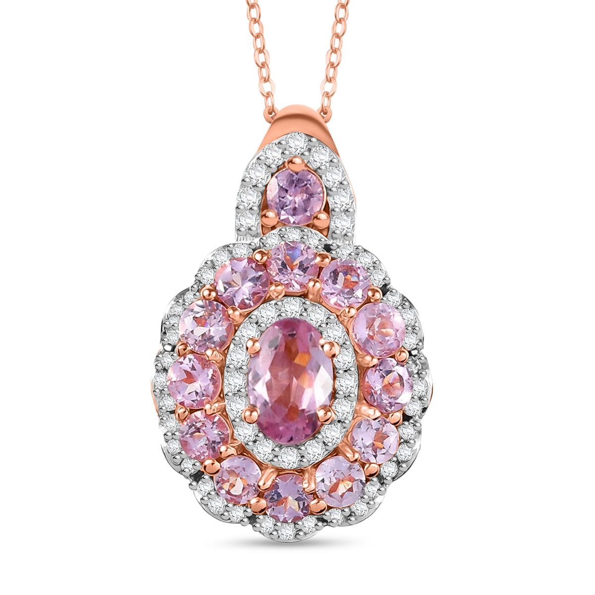 D'Joy Narsipatnam Pink Spinel and Moissanite 2.00 ctw Royal Bloom Pendant Necklace in 18K Vermeil Rose Gold Over Sterling Silver 20 Inches image number 0