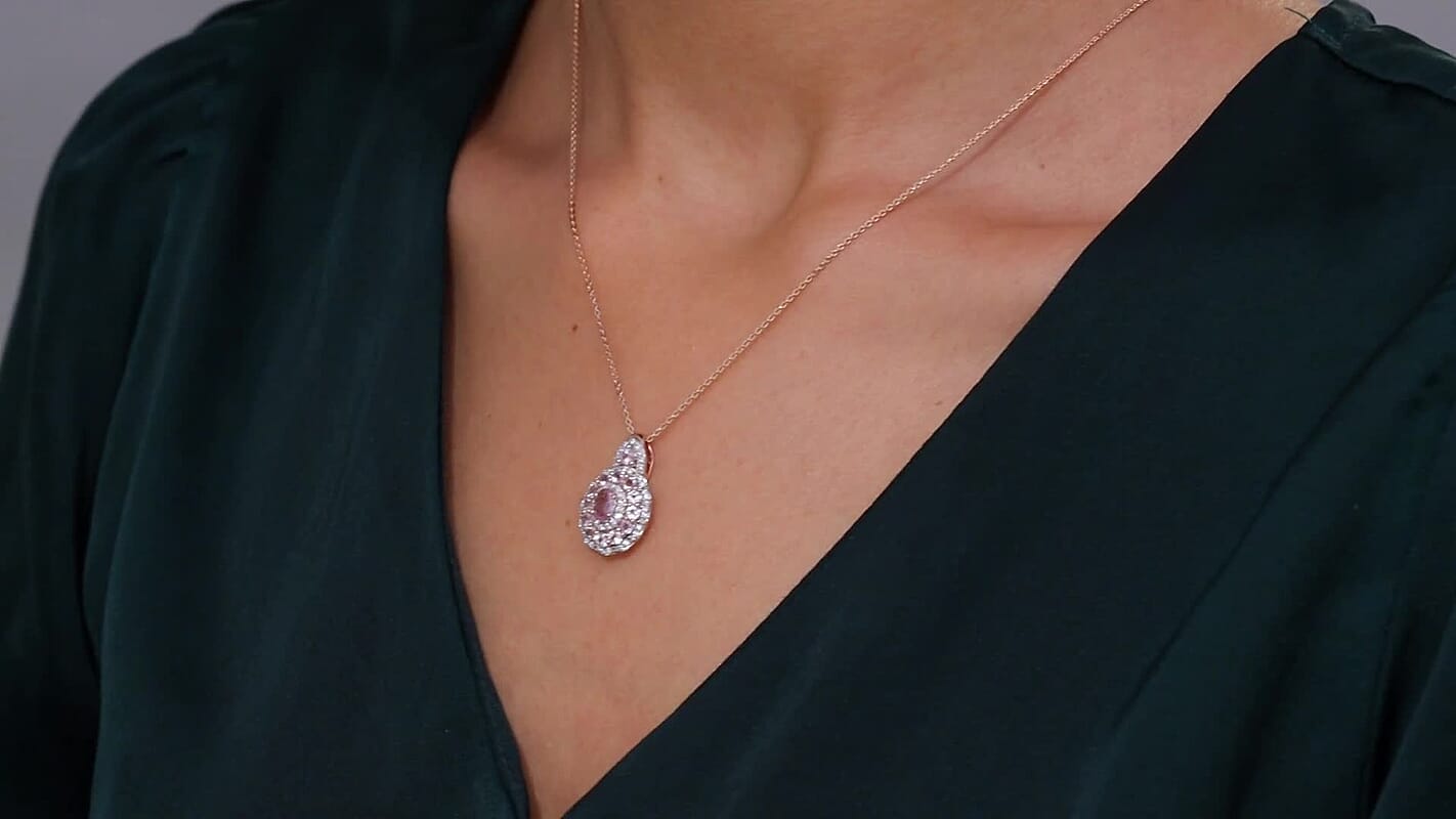 D'Joy Narsipatnam Pink Spinel and Moissanite 2.00 ctw Royal Bloom Pendant Necklace in 18K Vermeil Rose Gold Over Sterling Silver 20 Inches