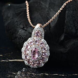 D'Joy Narsipatnam Pink Spinel and Moissanite 2.00 ctw Royal Bloom Pendant Necklace in 18K Vermeil Rose Gold Over Sterling Silver 20 Inches