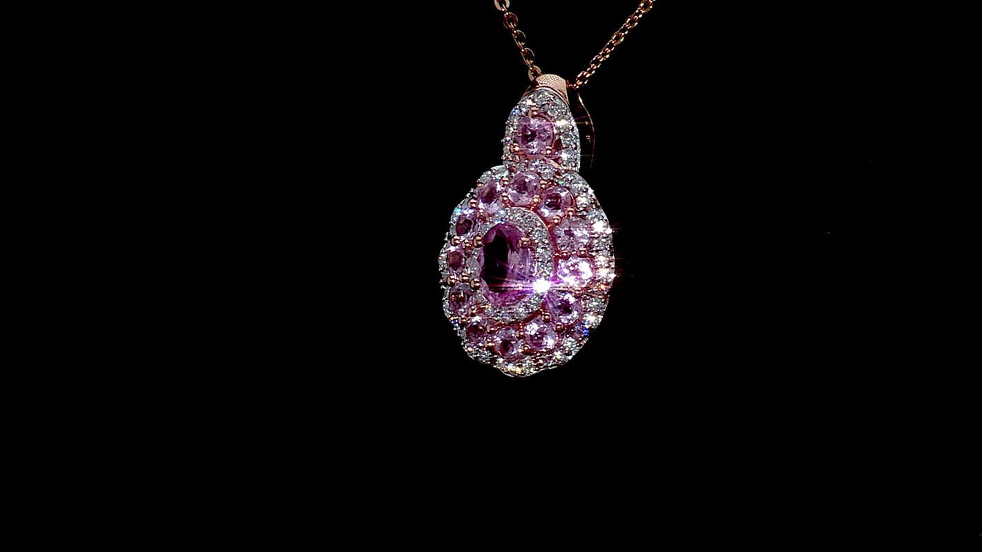 D'Joy Narsipatnam Pink Spinel and Moissanite 2.00 ctw Royal Bloom Pendant Necklace in 18K Vermeil Rose Gold Over Sterling Silver 20 Inches
