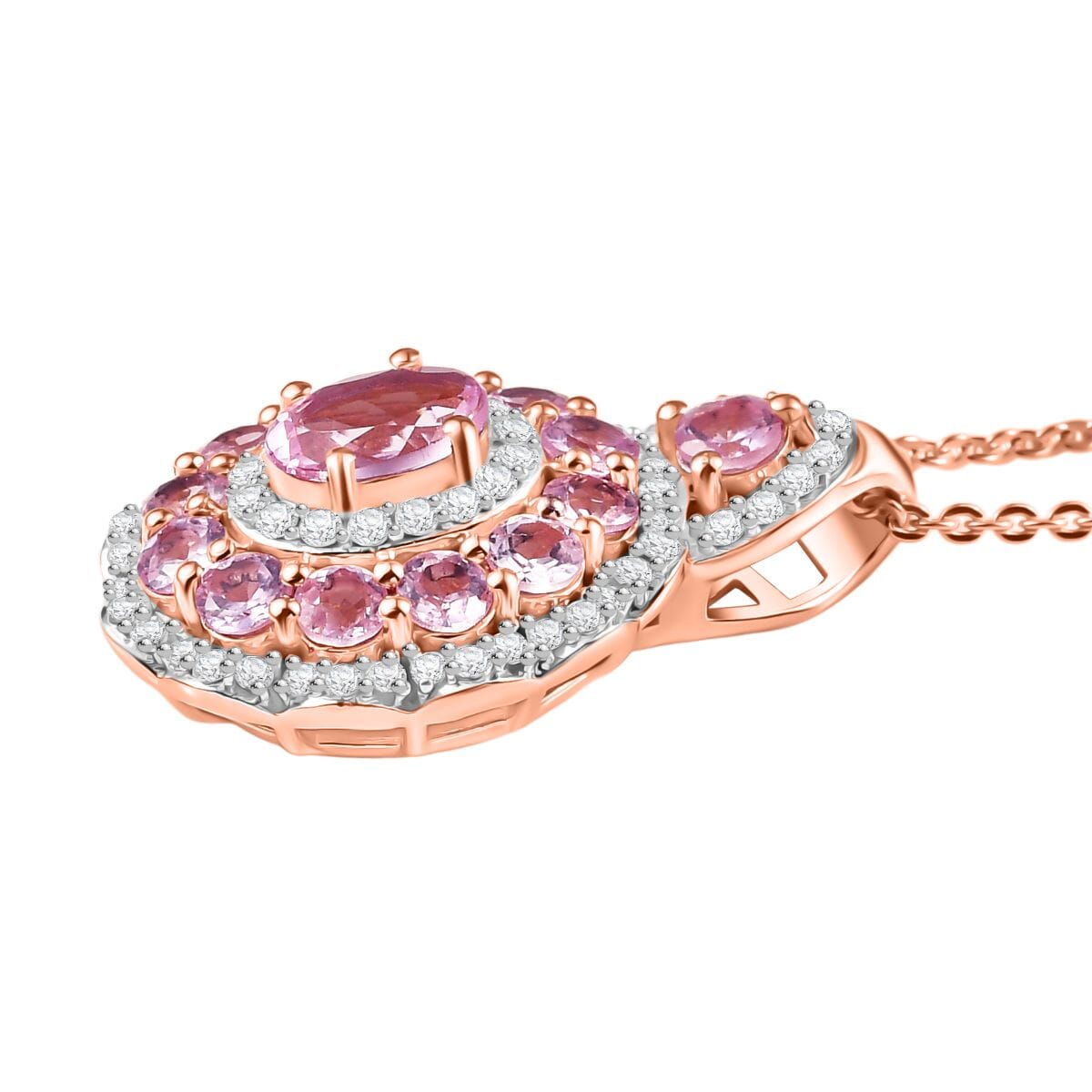 D'Joy Narsipatnam Pink Spinel and Moissanite 2.00 ctw Royal Bloom Pendant Necklace in 18K Vermeil Rose Gold Over Sterling Silver 20 Inches image number 3
