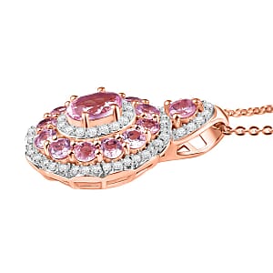 D'Joy Narsipatnam Pink Spinel and Moissanite 2.00 ctw Royal Bloom Pendant Necklace in 18K Vermeil Rose Gold Over Sterling Silver 20 Inches