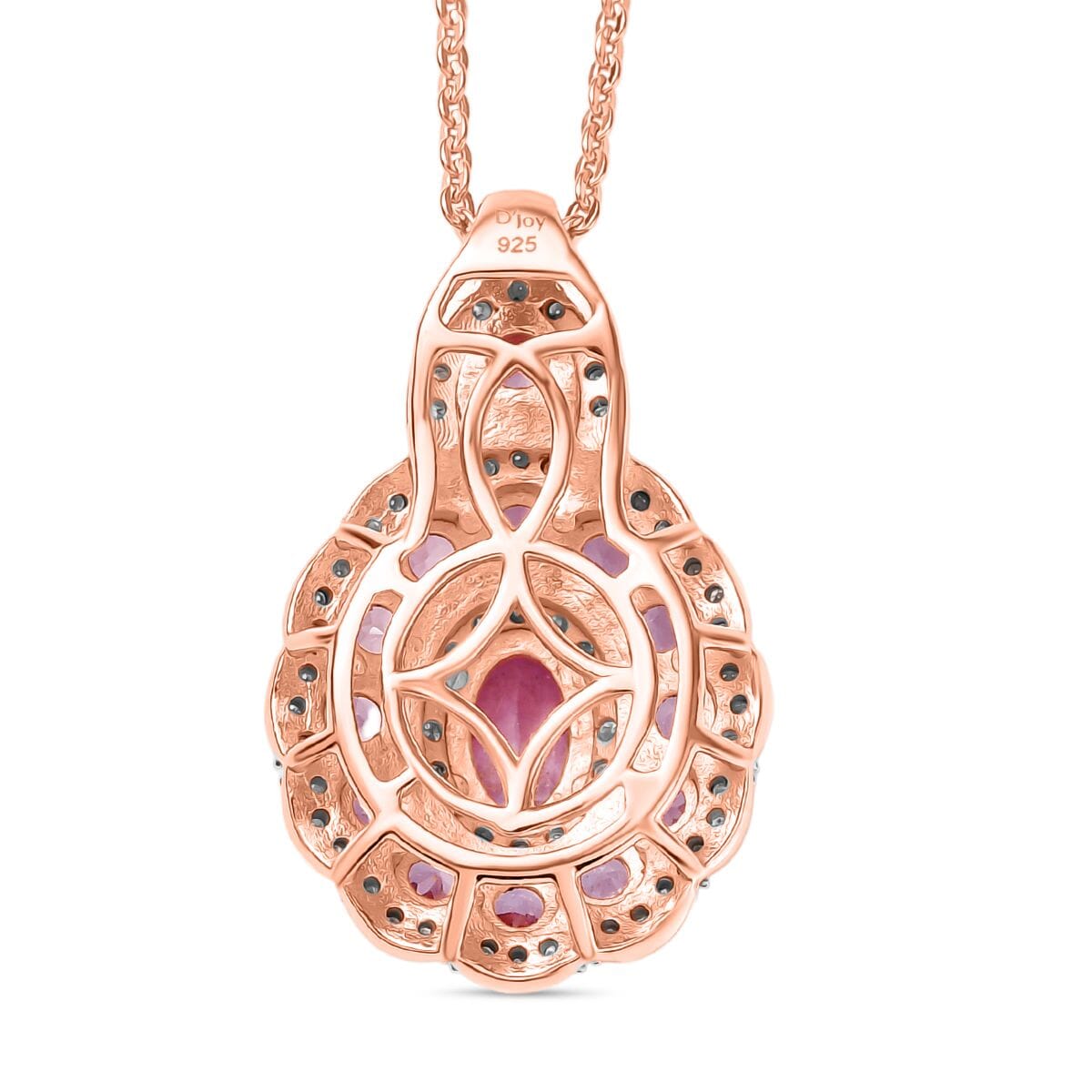 D'Joy Narsipatnam Pink Spinel and Moissanite 2.00 ctw Royal Bloom Pendant Necklace in 18K Vermeil Rose Gold Over Sterling Silver 20 Inches image number 4