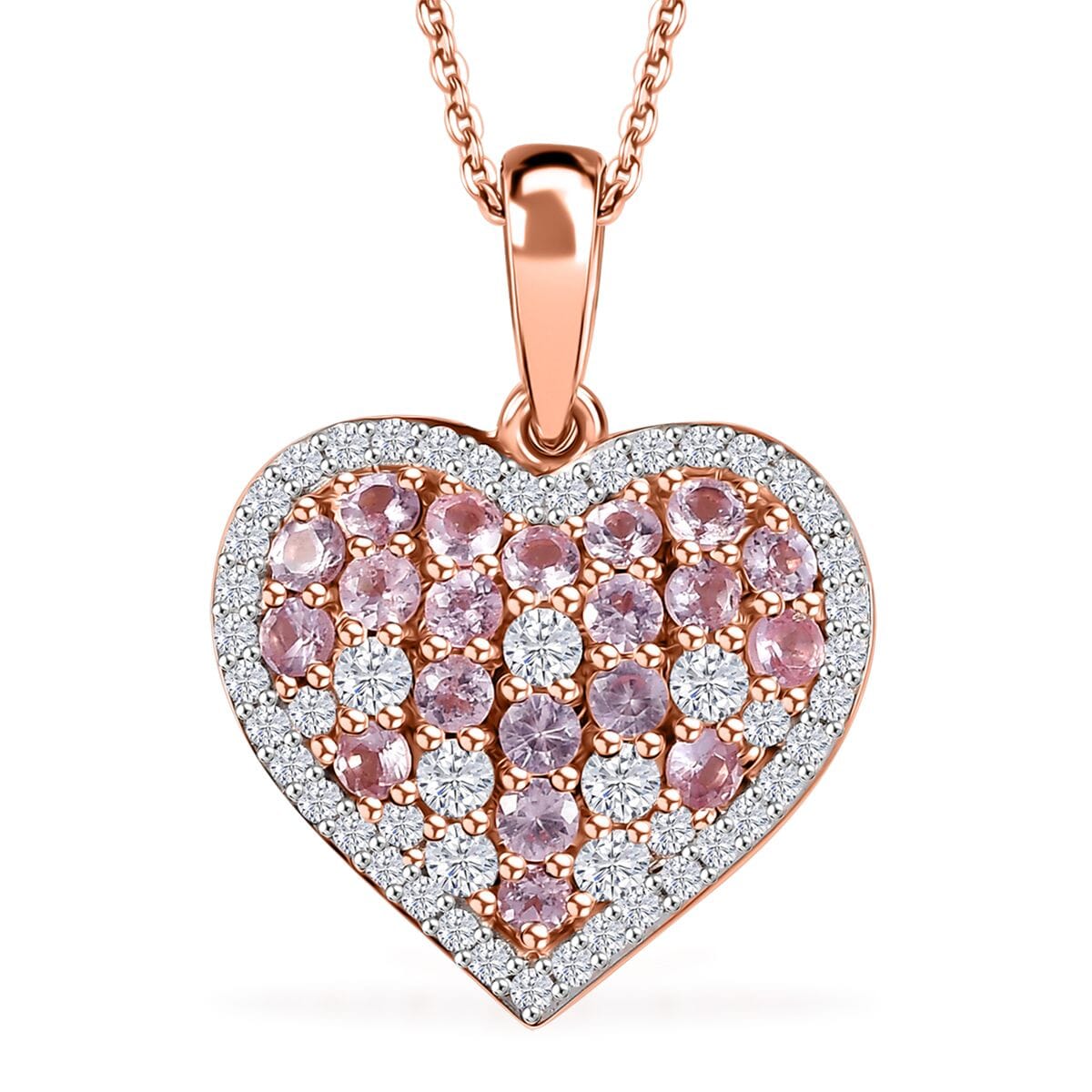 D'Joy Narsipatnam Pink Spinel and Moissanite 1.50 ctw Heart of Blush Pendant Necklace in 18K Vermeil Rose Gold Over Sterling Silver 20 Inches image number 0