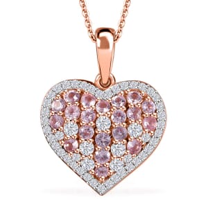 D'Joy Narsipatnam Pink Spinel and Moissanite 1.50 ctw Heart of Blush Pendant Necklace in 18K Vermeil Rose Gold Over Sterling Silver 20 Inches