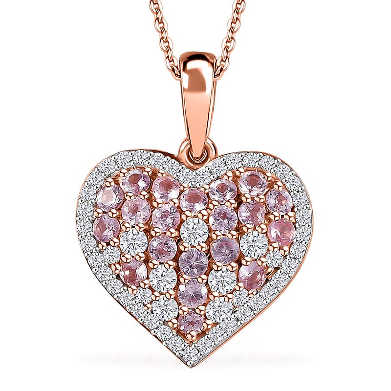 D'Joy Narsipatnam Pink Spinel and Moissanite 1.50 ctw Heart of Blush Pendant Necklace in 18K Vermeil Rose Gold Over Sterling Silver 20 Inches