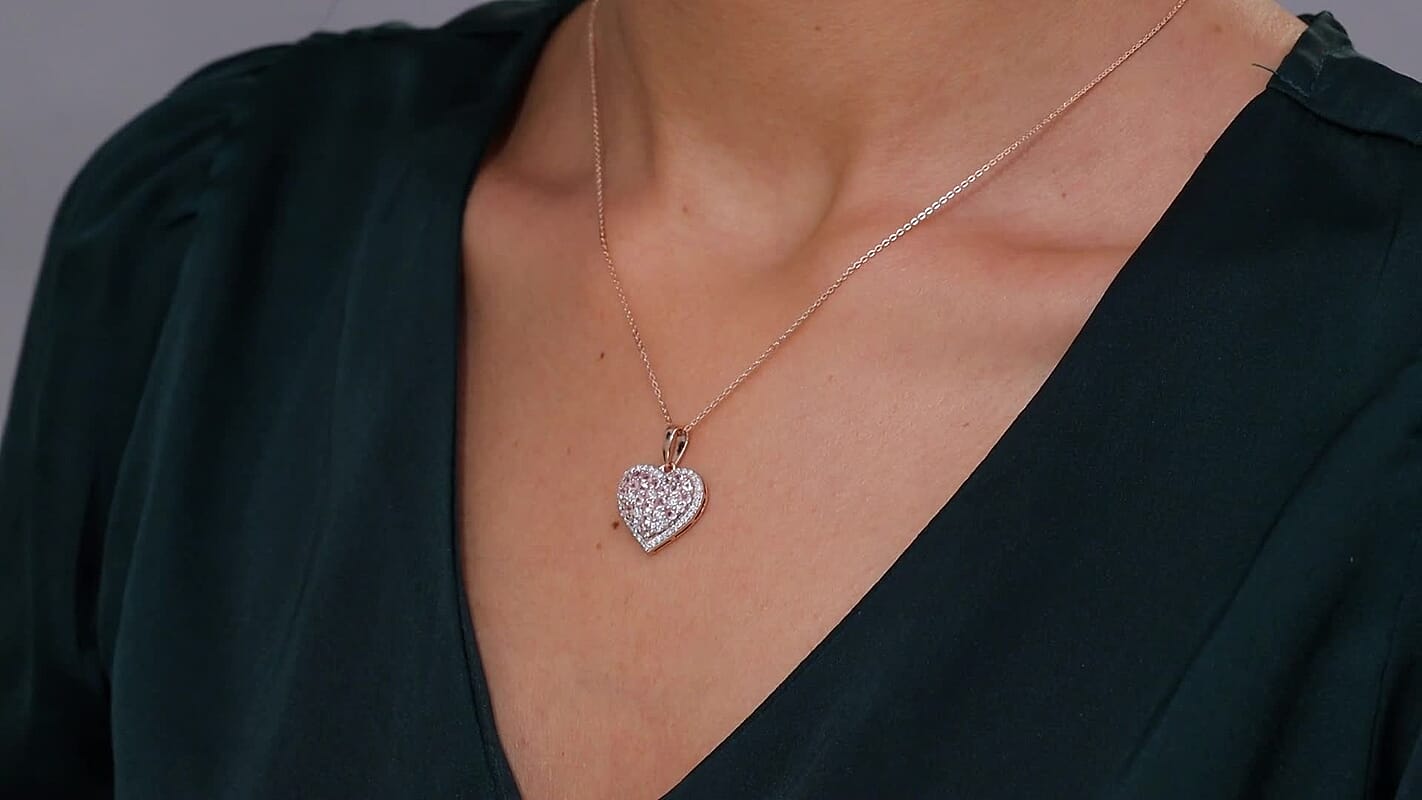 D'Joy Narsipatnam Pink Spinel and Moissanite 1.50 ctw Heart of Blush Pendant Necklace in 18K Vermeil Rose Gold Over Sterling Silver 20 Inches