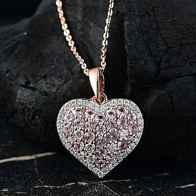 D'Joy Narsipatnam Pink Spinel and Moissanite 1.50 ctw Heart of Blush Pendant Necklace in 18K Vermeil Rose Gold Over Sterling Silver 20 Inches