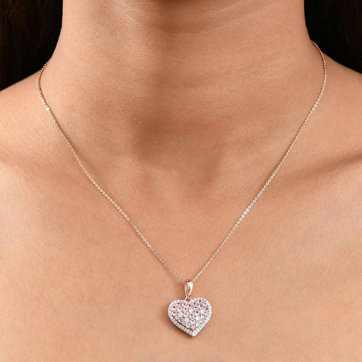 D'Joy Narsipatnam Pink Spinel and Moissanite 1.50 ctw Heart of Blush Pendant Necklace in 18K Vermeil Rose Gold Over Sterling Silver 20 Inches image number 2