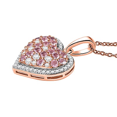 D'Joy Narsipatnam Pink Spinel and Moissanite 1.50 ctw Heart of Blush Pendant Necklace in 18K Vermeil Rose Gold Over Sterling Silver 20 Inches
