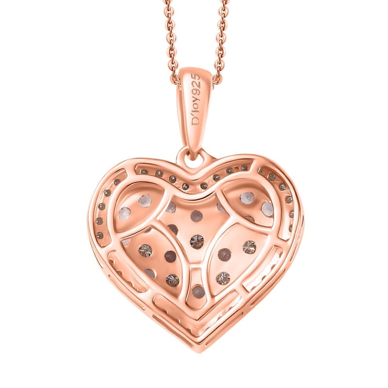 D'Joy Narsipatnam Pink Spinel and Moissanite 1.50 ctw Heart of Blush Pendant Necklace in 18K Vermeil Rose Gold Over Sterling Silver 20 Inches