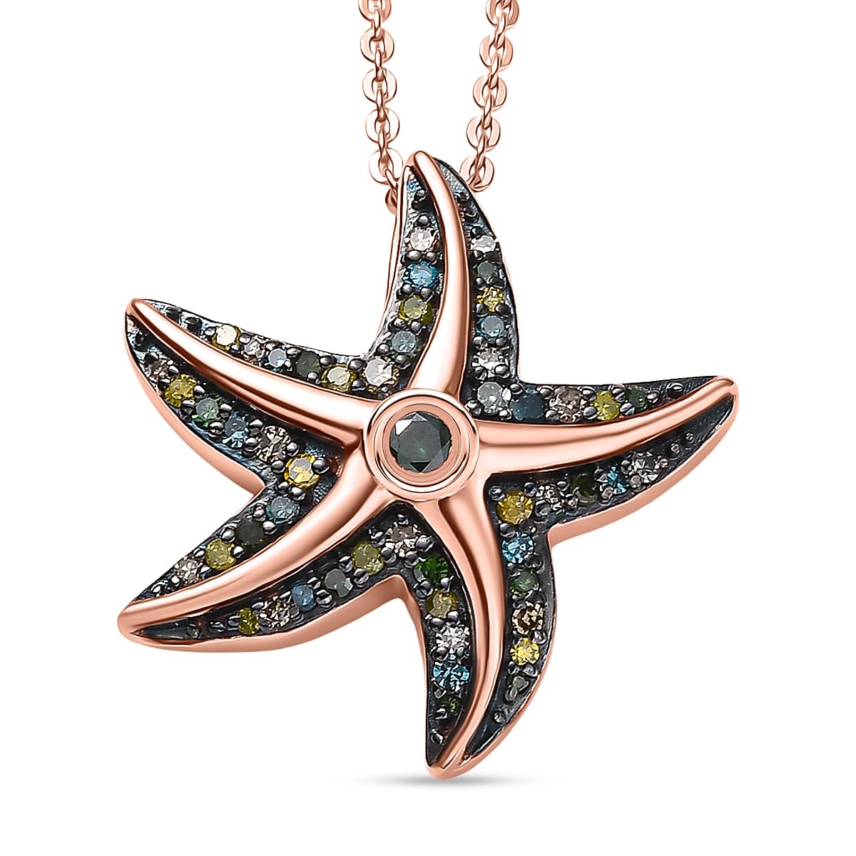 Multi Color Diamond 0.35 ctw Pendant Necklace (20 Inches) in 18K Vermeil RG Over Sterling Silver