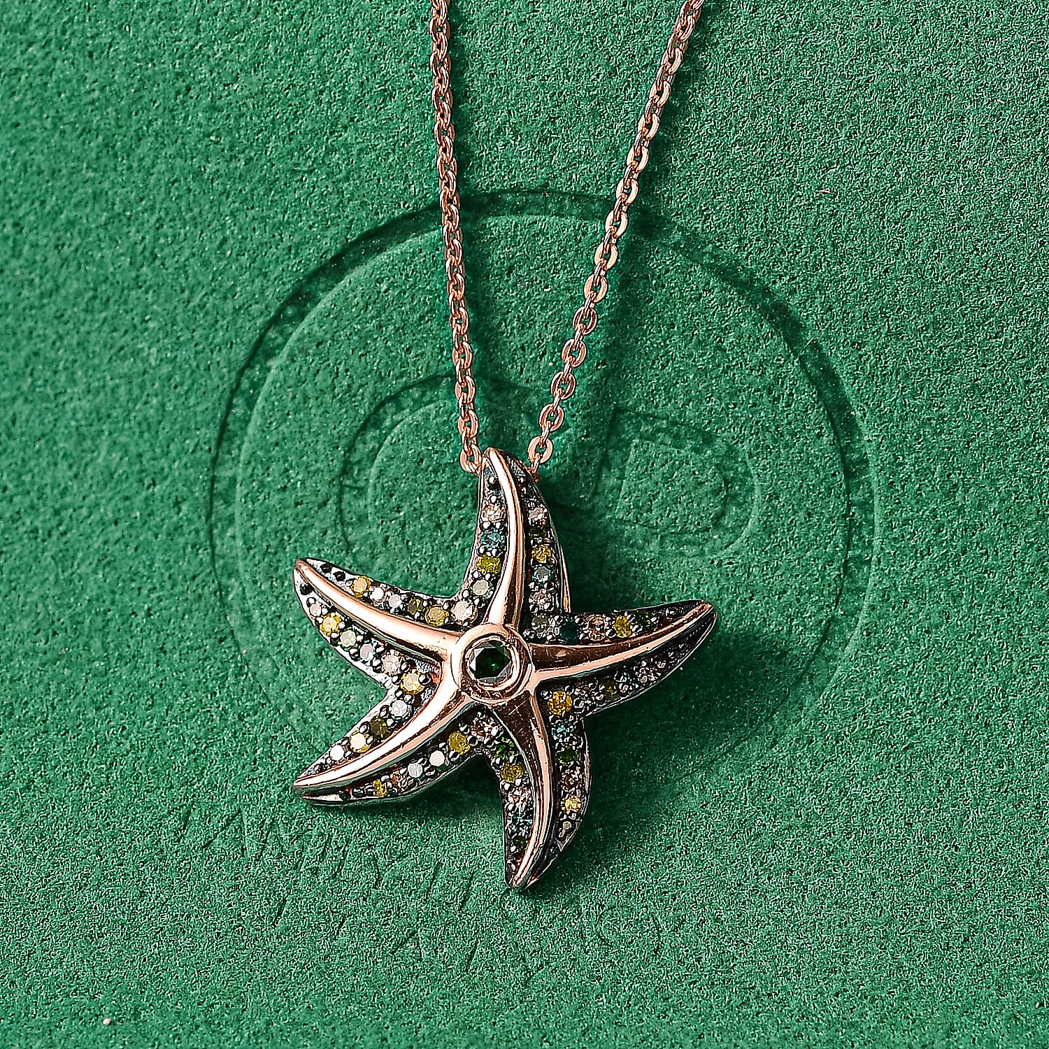 Multi Color Diamond 0.35 ctw Pendant Necklace (20 Inches) in 18K Vermeil RG Over Sterling Silver