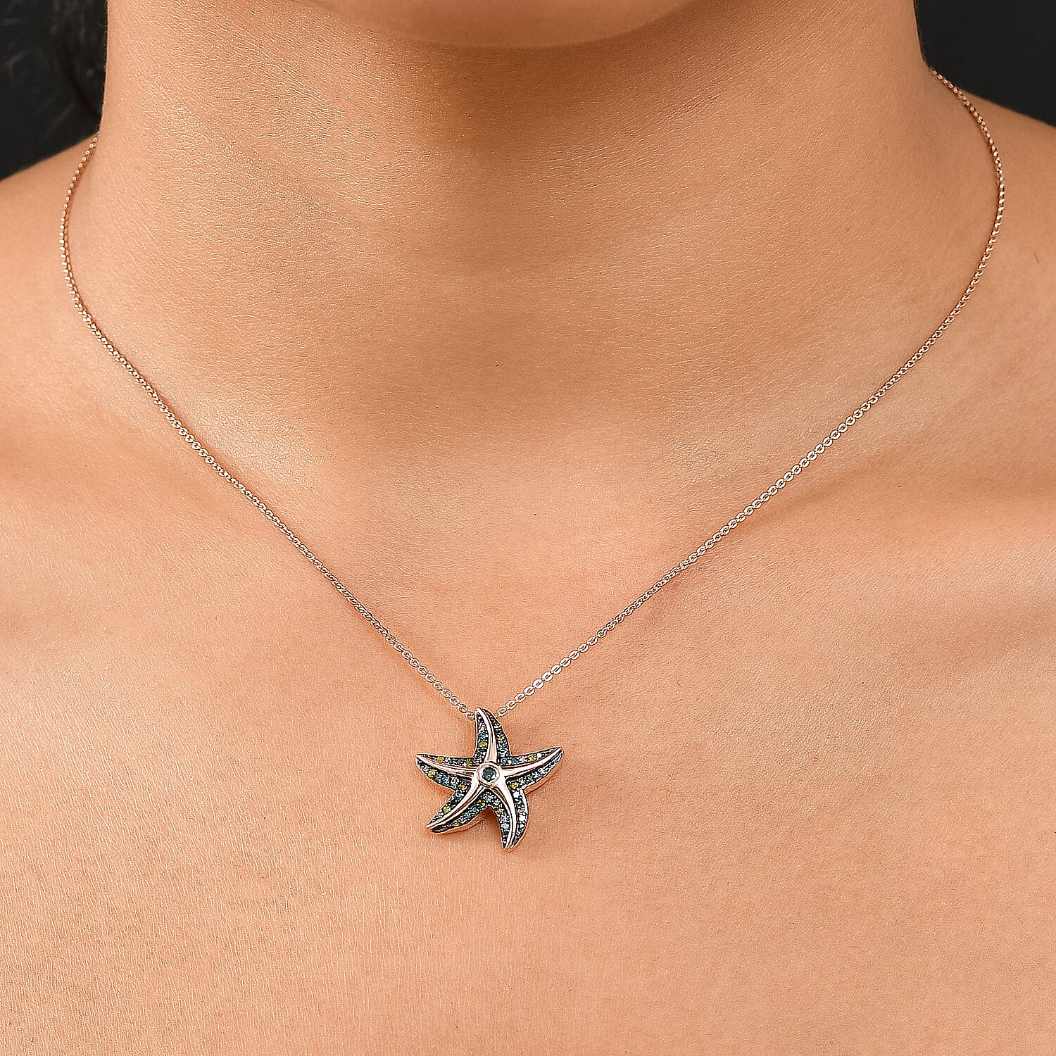 Multi Color Diamond 0.35 ctw Pendant Necklace (20 Inches) in 18K Vermeil RG Over Sterling Silver