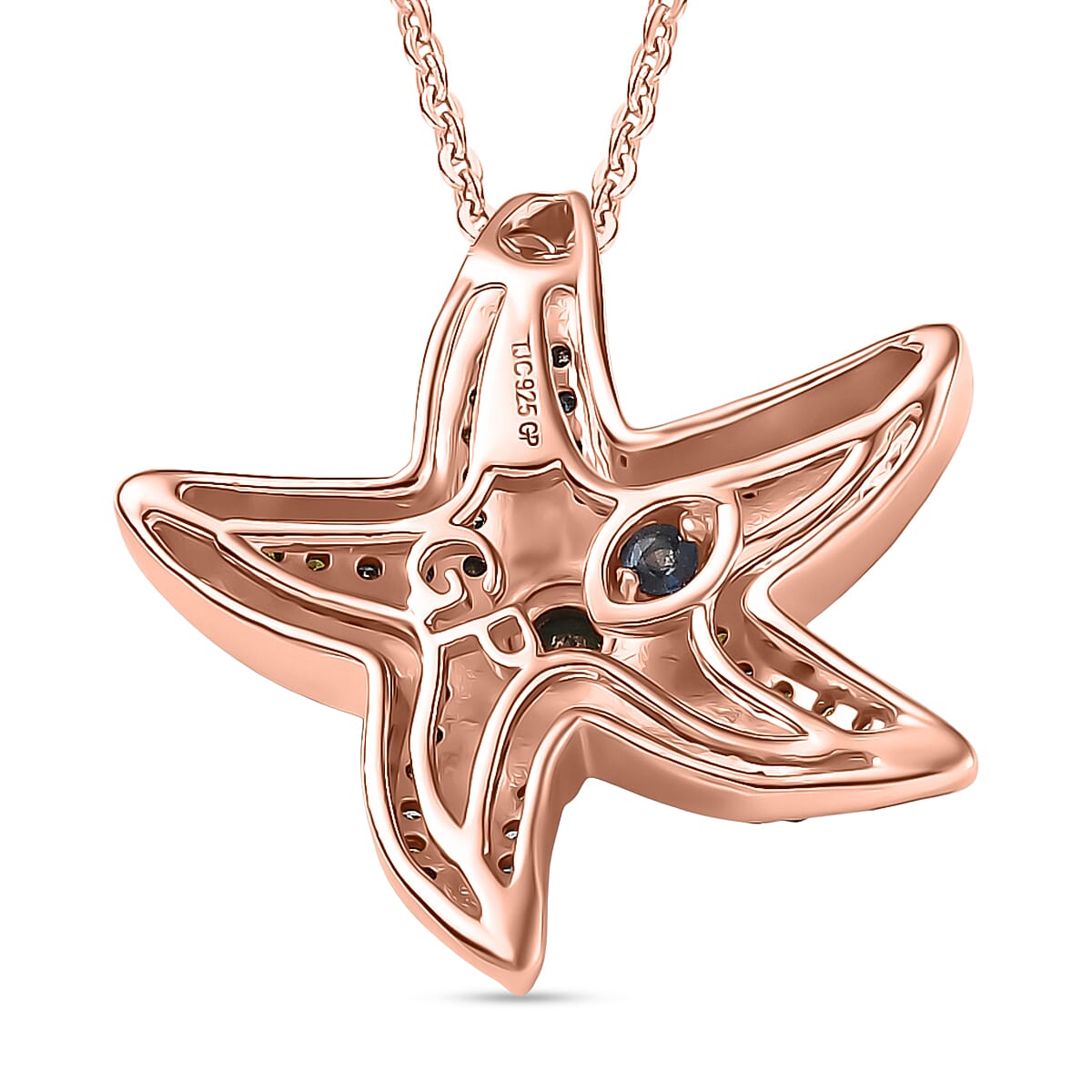 Multi Color Diamond 0.35 ctw Pendant Necklace (20 Inches) in 18K Vermeil RG Over Sterling Silver