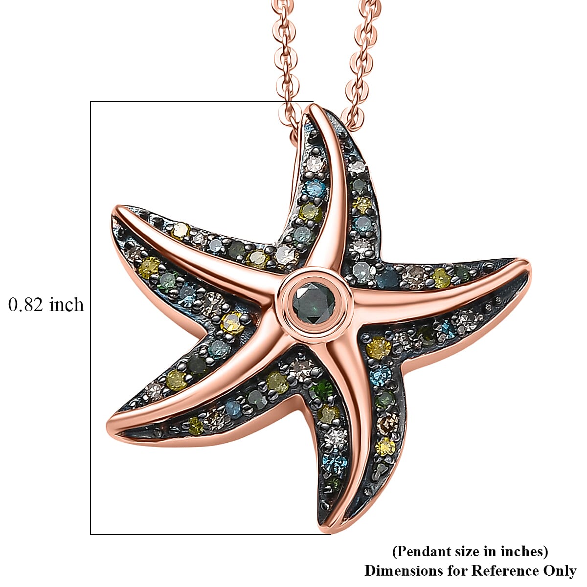 Multi Color Diamond 0.35 ctw Pendant Necklace (20 Inches) in 18K Vermeil RG Over Sterling Silver
