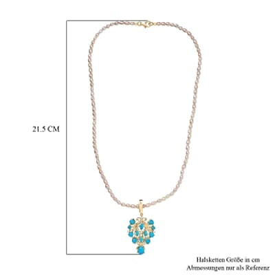 D'Joy Sleeping Beauty Turquoise and Pearl 5.22 ctw Pendant Necklace in 18K Vermeil YG Over Sterling Silver 20 Inches
