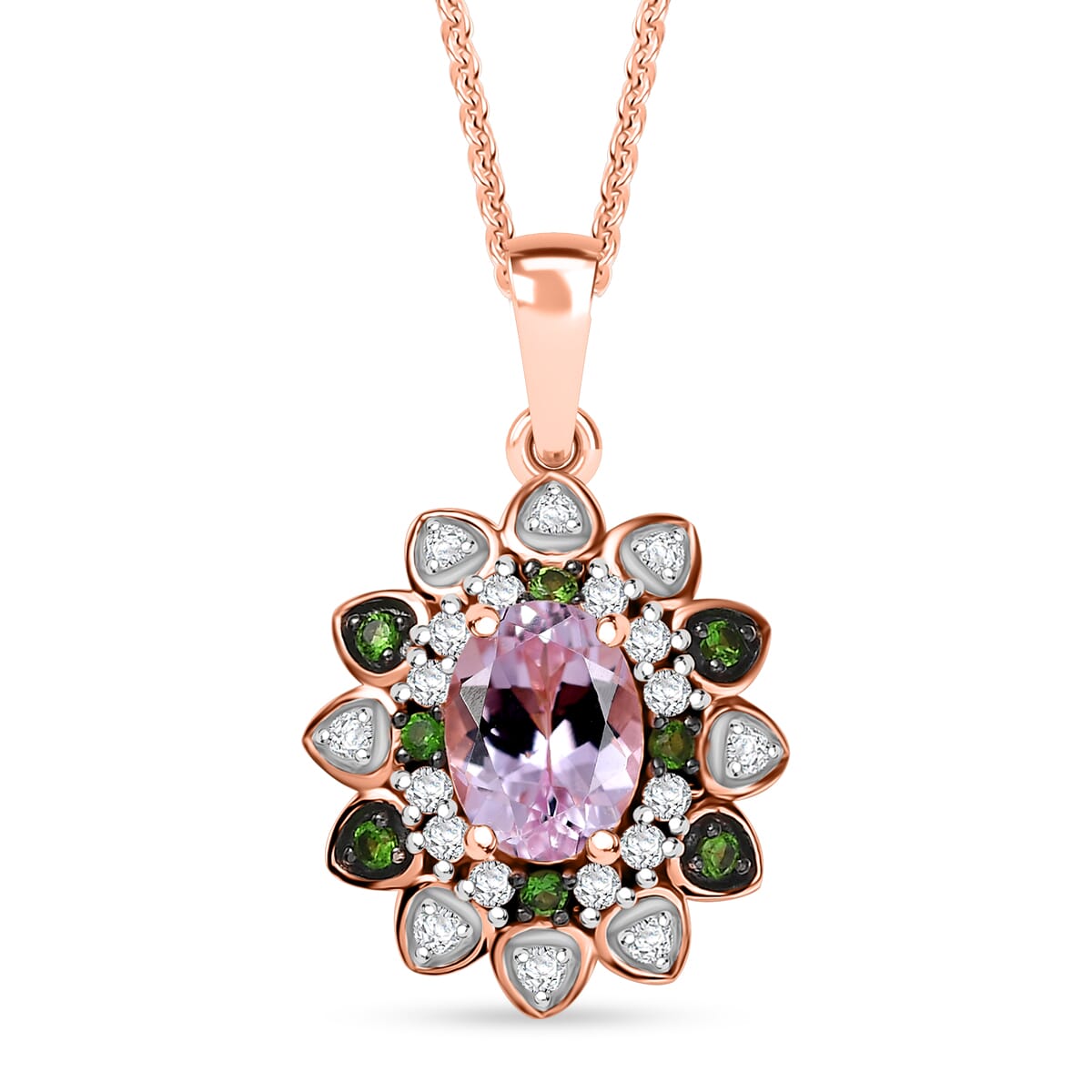 D'Joy Premium Martha Rocha Kunzite and Multi Gemstone 2.25 ctw Blooming Flower Pendant Necklace in 18K Vermeil Rose Gold Over Sterling Silver 20 Inches image number 0