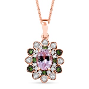 D'Joy Premium Martha Rocha Kunzite and Multi Gemstone 2.25 ctw Blooming Flower Pendant Necklace in 18K Vermeil Rose Gold Over Sterling Silver 20 Inches