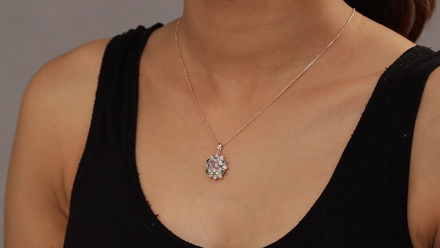 D'Joy Premium Martha Rocha Kunzite and Multi Gemstone 2.25 ctw Blooming Flower Pendant Necklace in 18K Vermeil Rose Gold Over Sterling Silver 20 Inches