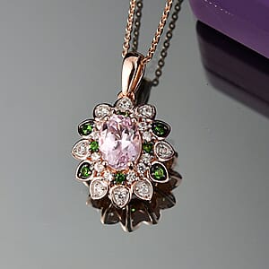 D'Joy Premium Martha Rocha Kunzite and Multi Gemstone 2.25 ctw Blooming Flower Pendant Necklace in 18K Vermeil Rose Gold Over Sterling Silver 20 Inches