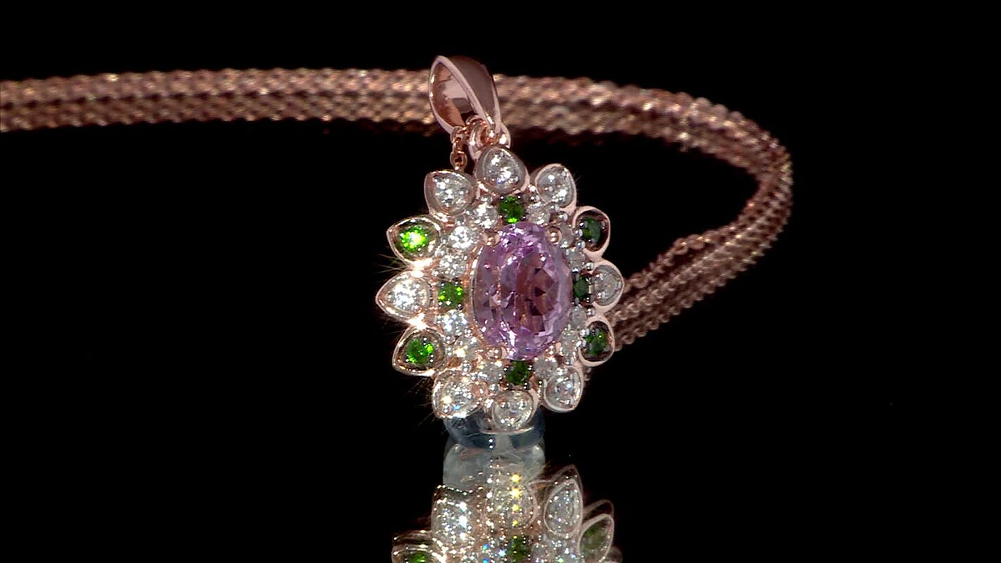 D'Joy Premium Martha Rocha Kunzite and Multi Gemstone 2.25 ctw Blooming Flower Pendant Necklace in 18K Vermeil Rose Gold Over Sterling Silver 20 Inches
