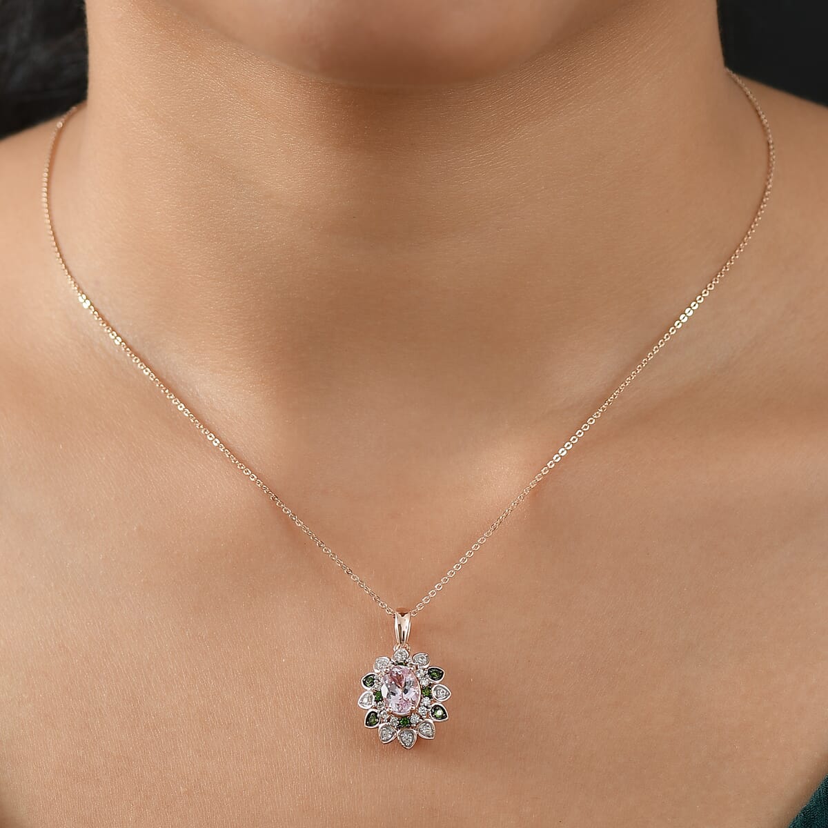 D'Joy Premium Martha Rocha Kunzite and Multi Gemstone 2.25 ctw Blooming Flower Pendant Necklace in 18K Vermeil Rose Gold Over Sterling Silver 20 Inches image number 2