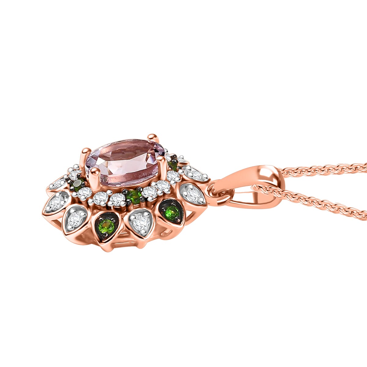 D'Joy Premium Martha Rocha Kunzite and Multi Gemstone 2.25 ctw Blooming Flower Pendant Necklace in 18K Vermeil Rose Gold Over Sterling Silver 20 Inches image number 3