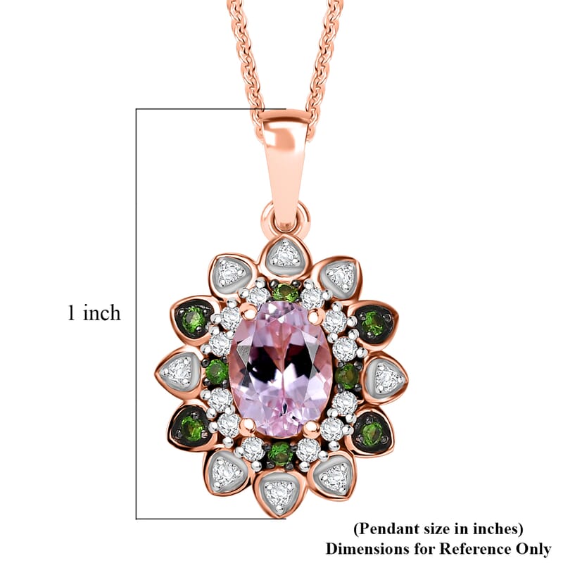 D'Joy Premium Martha Rocha Kunzite and Multi Gemstone 2.25 ctw Blooming Flower Pendant Necklace in 18K Vermeil Rose Gold Over Sterling Silver 20 Inches