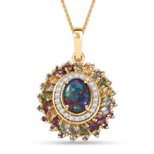 D'Joy Elysian Opal (Triplet) and Multi Gemstone 4.80 ctw Aurora Bloom Pendant Necklace in 18K Vermeil Yellow Gold Over Sterling Silver 20 Inches