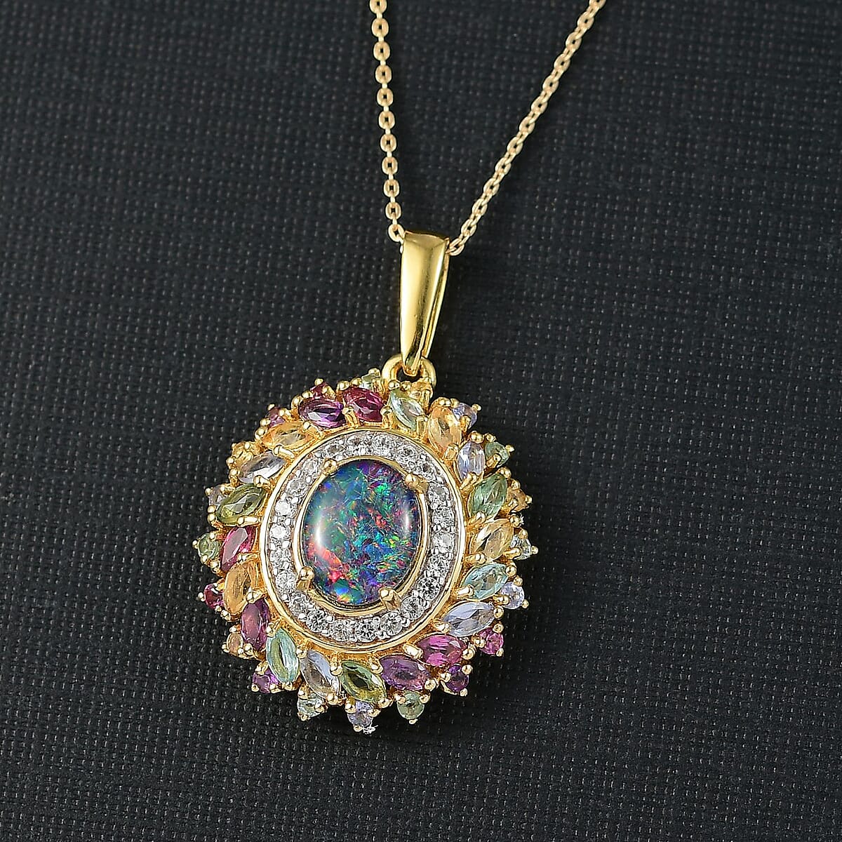 D'Joy Elysian Opal (Triplet) and Multi Gemstone 4.80 ctw Aurora Bloom Pendant Necklace in 18K Vermeil Yellow Gold Over Sterling Silver 20 Inches image number 1