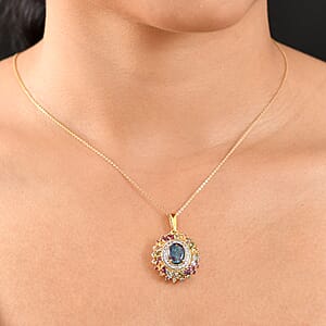 D'Joy Elysian Opal (Triplet) and Multi Gemstone 4.80 ctw Aurora Bloom Pendant Necklace in 18K Vermeil Yellow Gold Over Sterling Silver 20 Inches