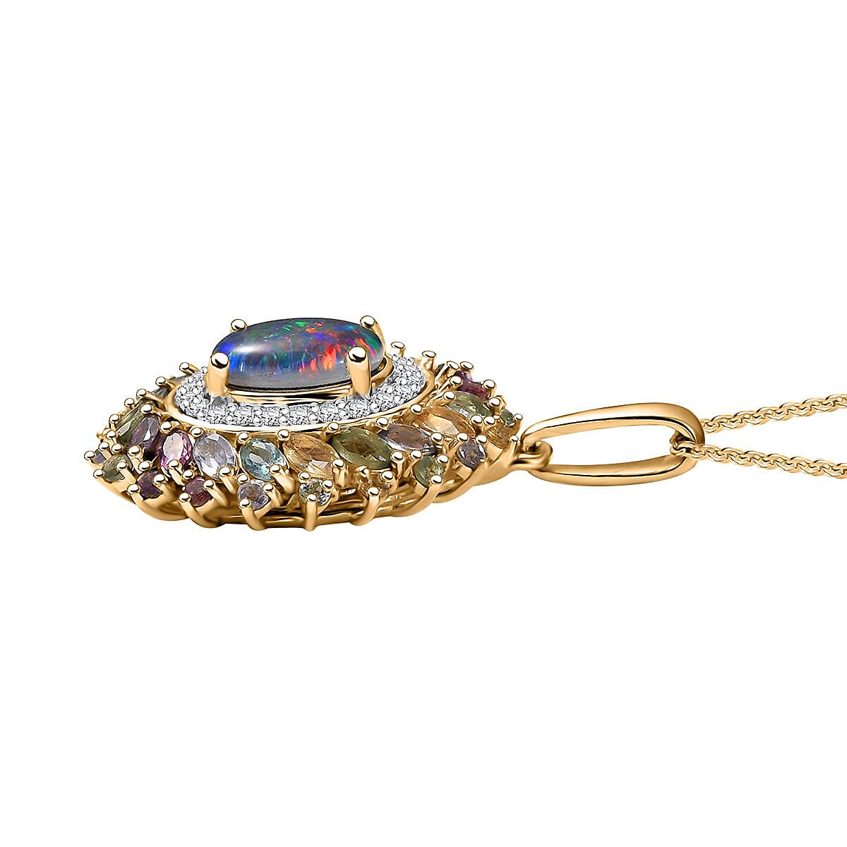 D'Joy Elysian Opal (Triplet) and Multi Gemstone 4.80 ctw Aurora Bloom Pendant Necklace in 18K Vermeil Yellow Gold Over Sterling Silver 20 Inches image number 3