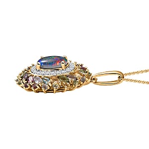 D'Joy Elysian Opal (Triplet) and Multi Gemstone 4.80 ctw Aurora Bloom Pendant Necklace in 18K Vermeil Yellow Gold Over Sterling Silver 20 Inches
