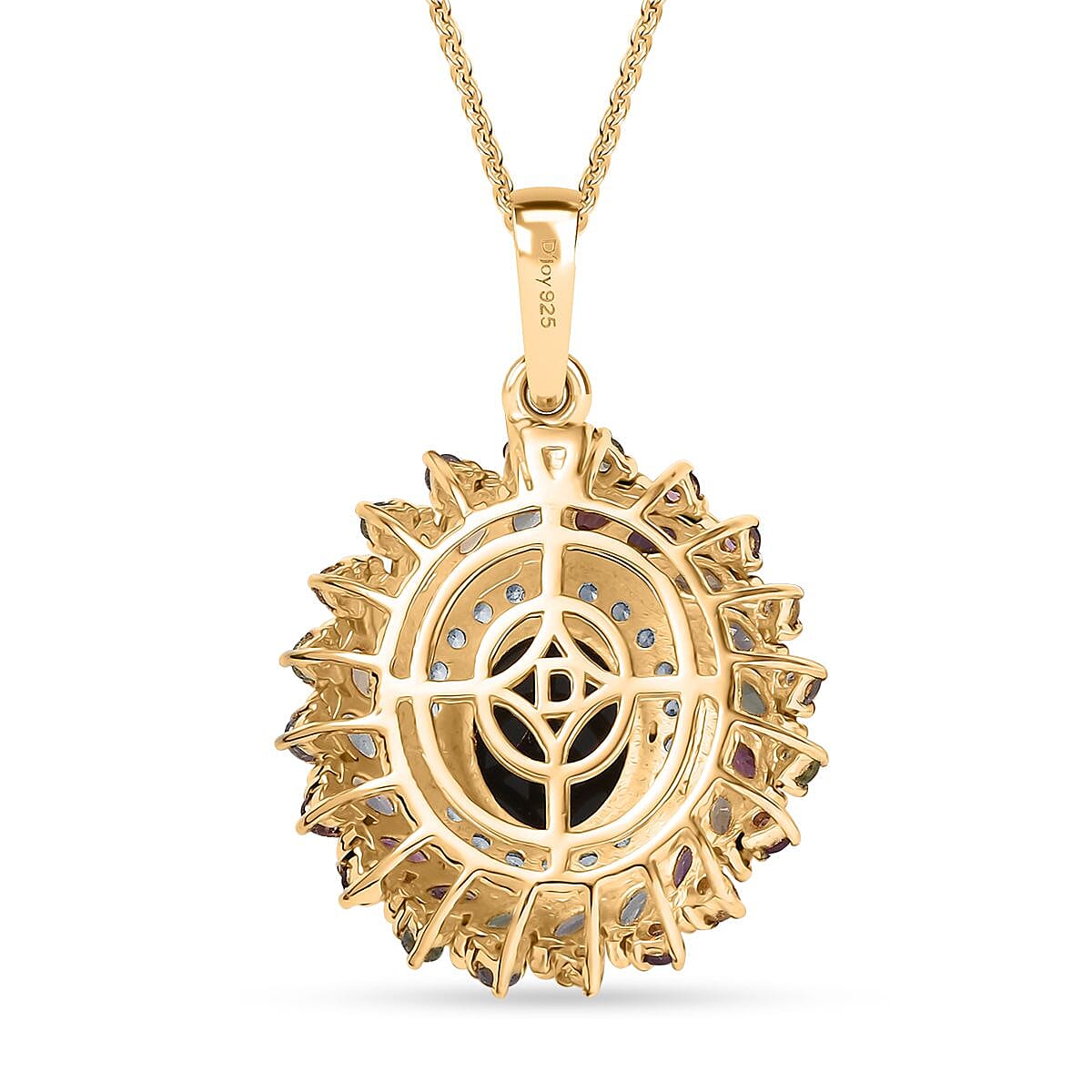 D'Joy Elysian Opal (Triplet) and Multi Gemstone 4.80 ctw Aurora Bloom Pendant Necklace in 18K Vermeil Yellow Gold Over Sterling Silver 20 Inches