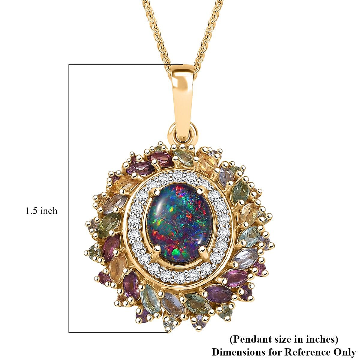 D'Joy Elysian Opal (Triplet) and Multi Gemstone 4.80 ctw Aurora Bloom Pendant Necklace in 18K Vermeil Yellow Gold Over Sterling Silver 20 Inches