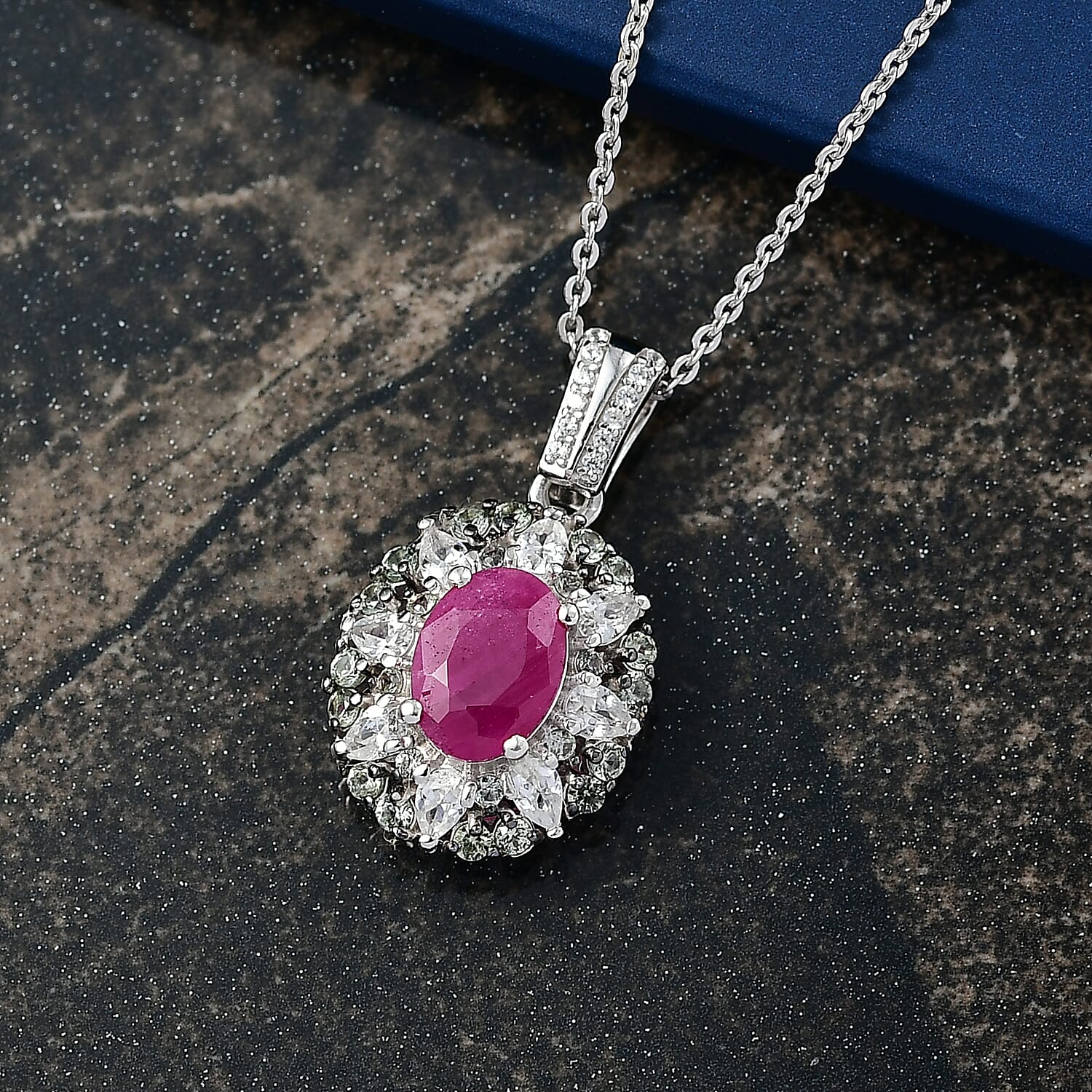 D'Joy Premium Taveta Ruby and Multi Gemstone 2.85 ctw Imperial Garden Pendant Necklace in Rhodium Over Sterling Silver 20 Inches