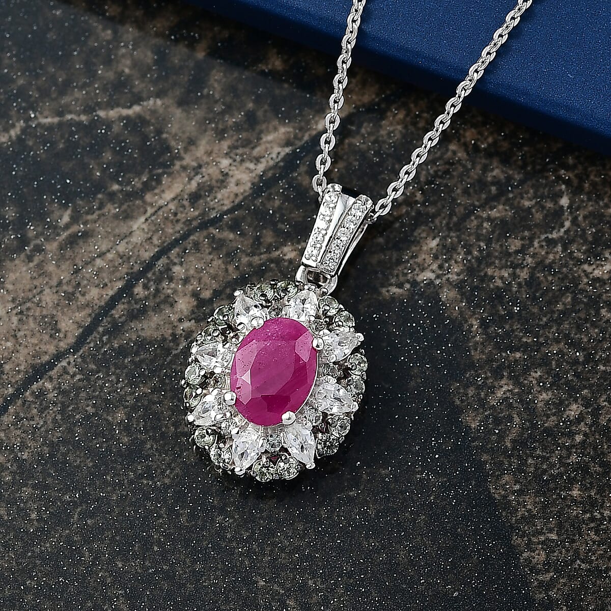 D'Joy Premium Taveta Ruby and Multi Gemstone 2.85 ctw Imperial Garden Pendant Necklace in Rhodium Over Sterling Silver 20 Inches  image number 1