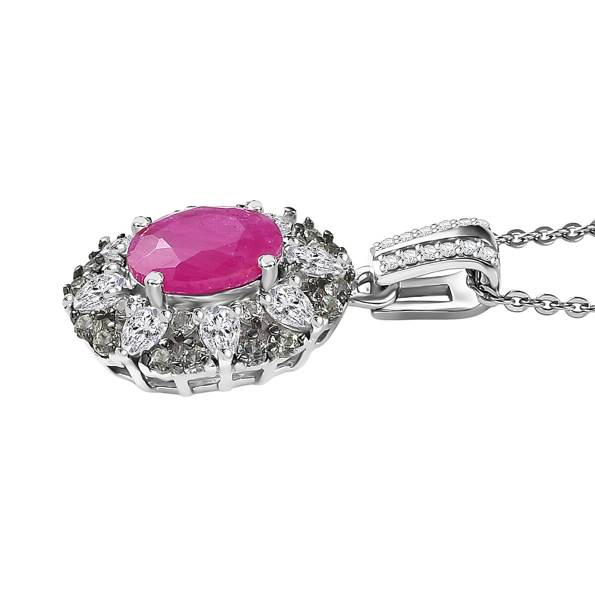 D'Joy Premium Taveta Ruby and Multi Gemstone 2.85 ctw Imperial Garden Pendant Necklace in Rhodium Over Sterling Silver 20 Inches  image number 3