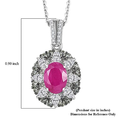 D'Joy Premium Taveta Ruby and Multi Gemstone 2.85 ctw Imperial Garden Pendant Necklace in Rhodium Over Sterling Silver 20 Inches