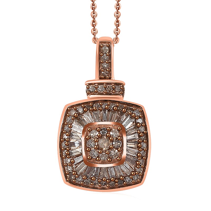 D'Joy Natural Champagne Diamond 0.50 ctw Art Deco Pendant Necklace 20 Inches in 18K Vermeil Rose Gold Over Sterling Silver