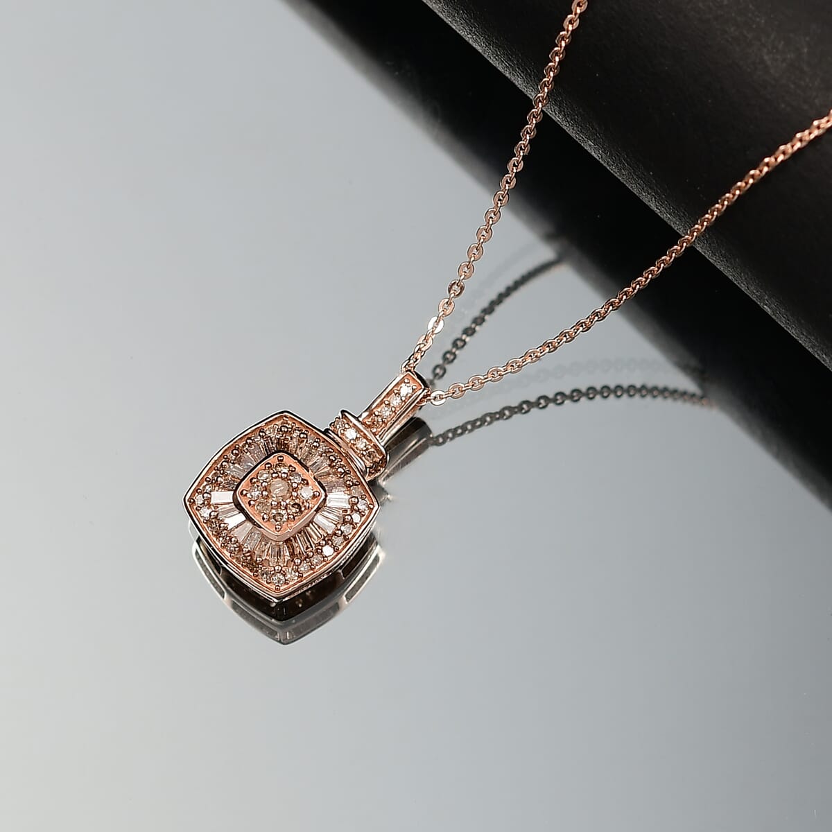 D’Joy Natural Champagne Diamond 0.50 ctw Art Deco Pendant Necklace 20 Inches in 18K Vermeil Rose Gold Over Sterling Silver image number 1