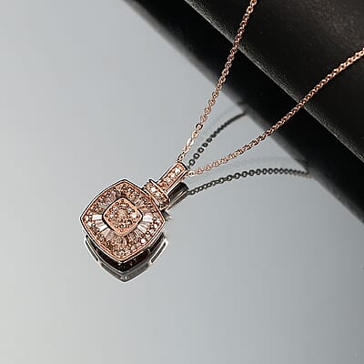 D'Joy Natural Champagne Diamond 0.50 ctw Art Deco Pendant Necklace 20 Inches in 18K Vermeil Rose Gold Over Sterling Silver