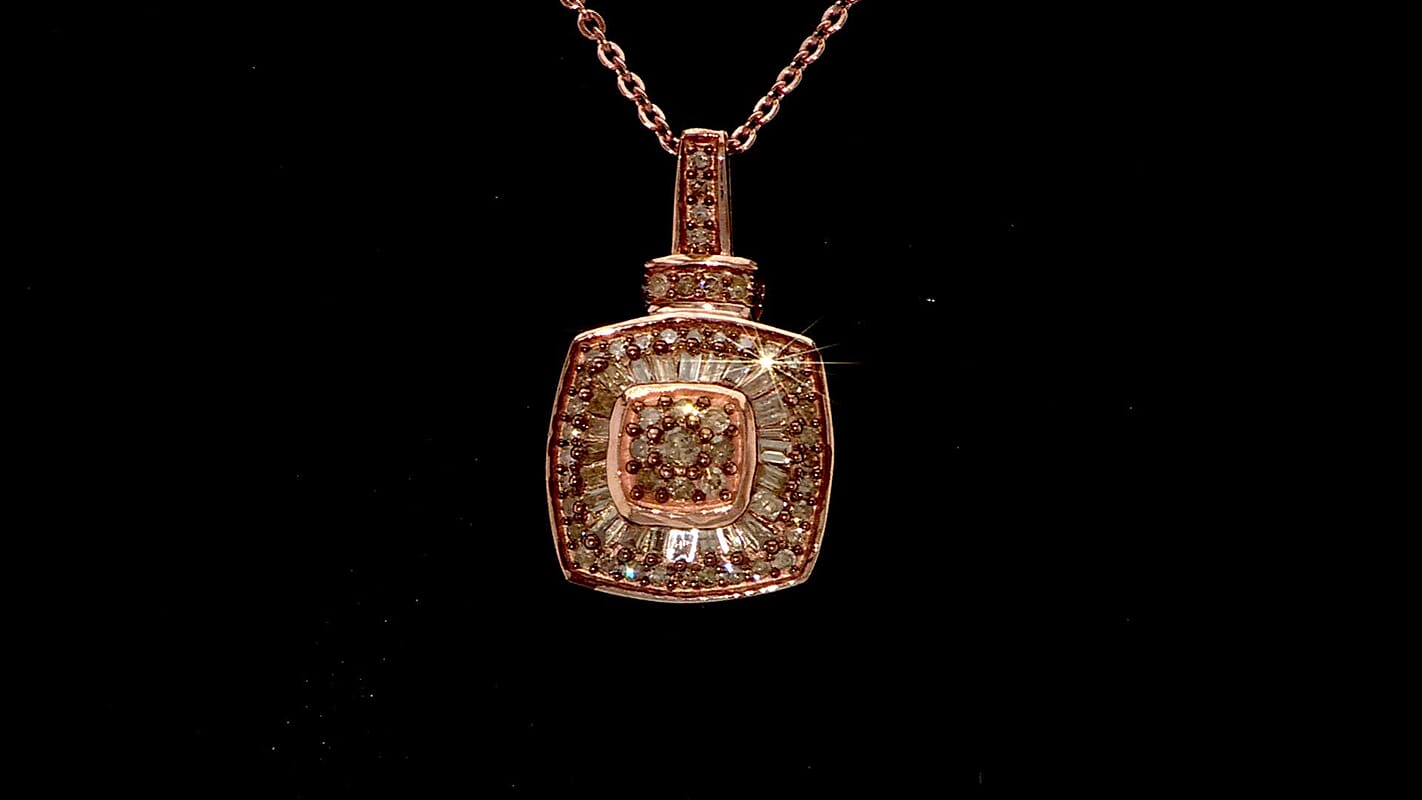 D'Joy Natural Champagne Diamond 0.50 ctw Art Deco Pendant Necklace 20 Inches in 18K Vermeil Rose Gold Over Sterling Silver