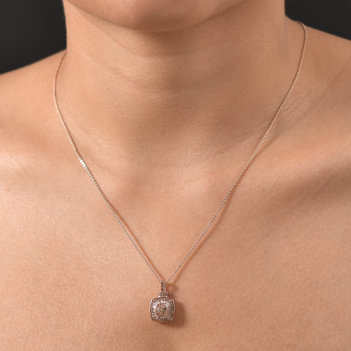 D’Joy Natural Champagne Diamond 0.50 ctw Art Deco Pendant Necklace 20 Inches in 18K Vermeil Rose Gold Over Sterling Silver image number 2