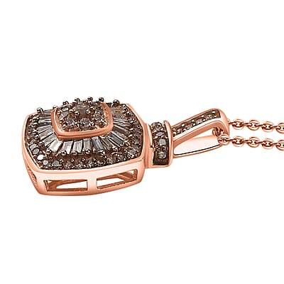 D'Joy Natural Champagne Diamond 0.50 ctw Art Deco Pendant Necklace 20 Inches in 18K Vermeil Rose Gold Over Sterling Silver