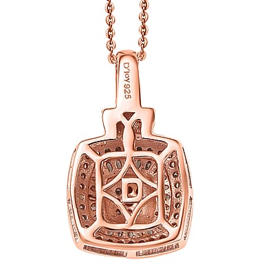 D'Joy Natural Champagne Diamond 0.50 ctw Art Deco Pendant Necklace 20 Inches in 18K Vermeil Rose Gold Over Sterling Silver
