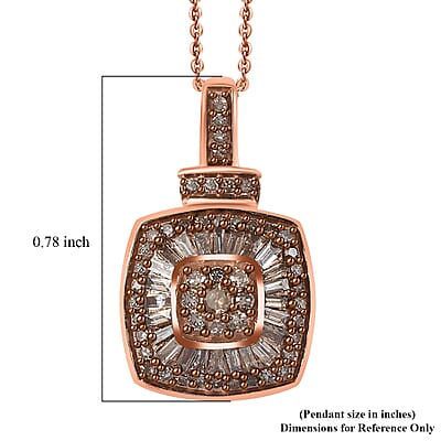 D'Joy Natural Champagne Diamond 0.50 ctw Art Deco Pendant Necklace 20 Inches in 18K Vermeil Rose Gold Over Sterling Silver